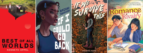 Book covers for Best of All Worlds, If I Could Go Back, If We Survive This, and The Romance Rivalry