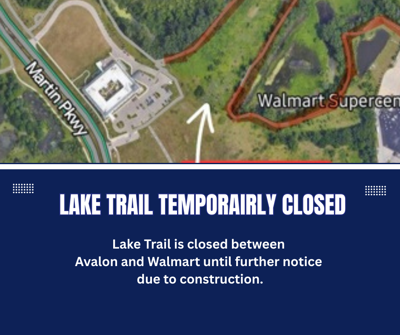 **LAKE TRAIL CLOSED** Commerce Towne Place Pathways